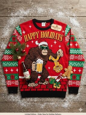 RAISEVERN Ape With Beer Ugly Christmas Sweater Size Medium NWT